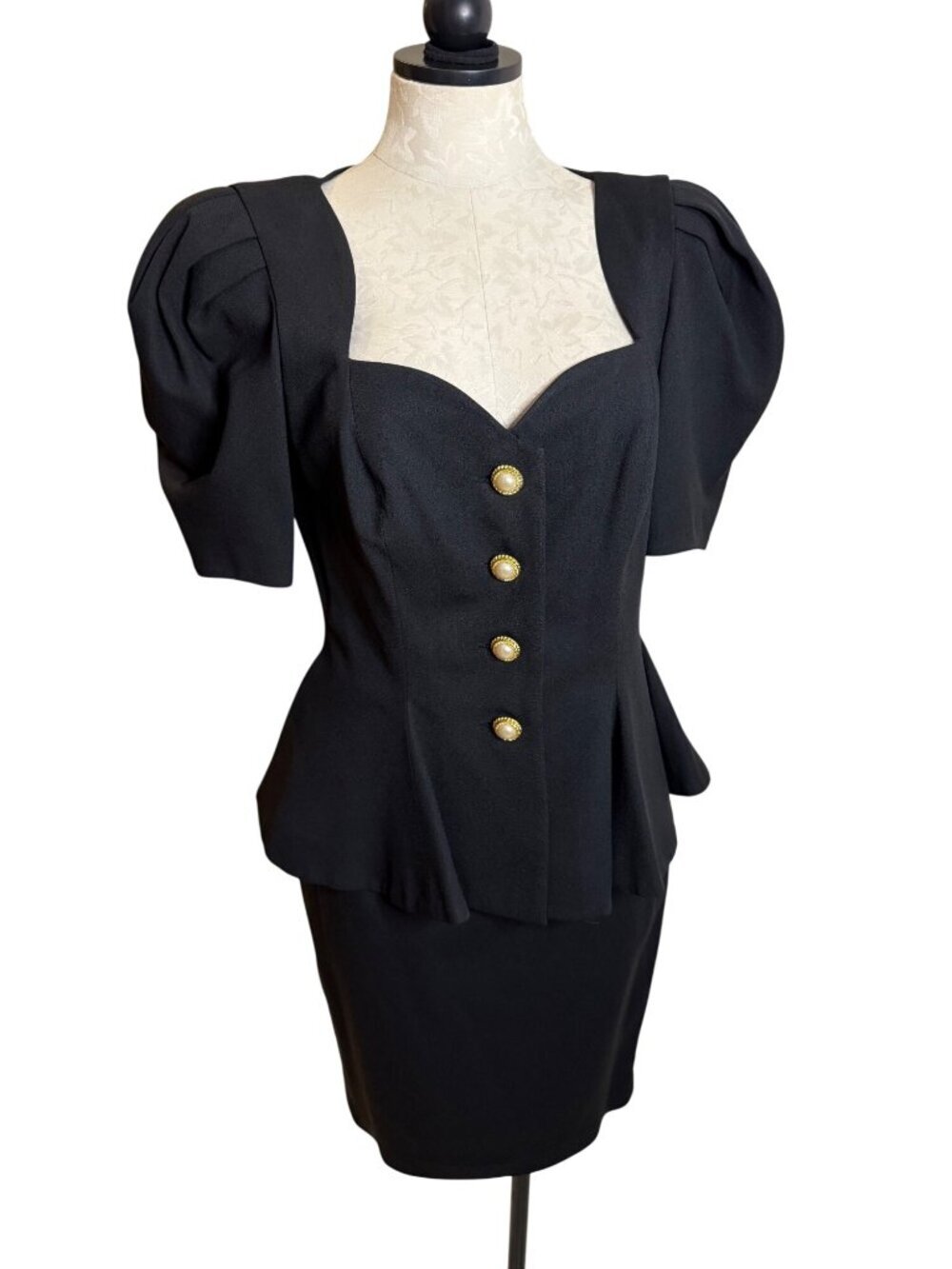 A.J. Bari Womens Sweetheart Neck Lined Peplum Skirt Suit Size 12 Black Vintage